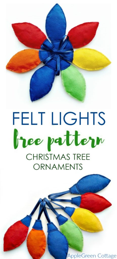 Felt Christmas Tree Lights ornaments tutorial with a Free PDF Sewing pattern. A perfect handmade gift idea and a beginner sewing project!