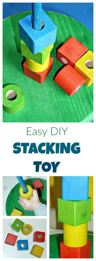 make a colorful homemade wooden stacking toy for your child. It also makes an excellent DIY present for your friends' toddlers!
