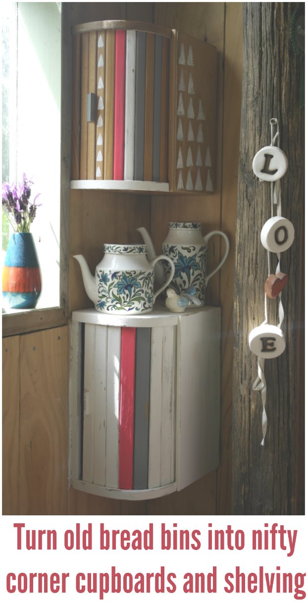 Love this upcycling of vintage bread bins into corner cabinets. Even the modern ones would look good like this too.