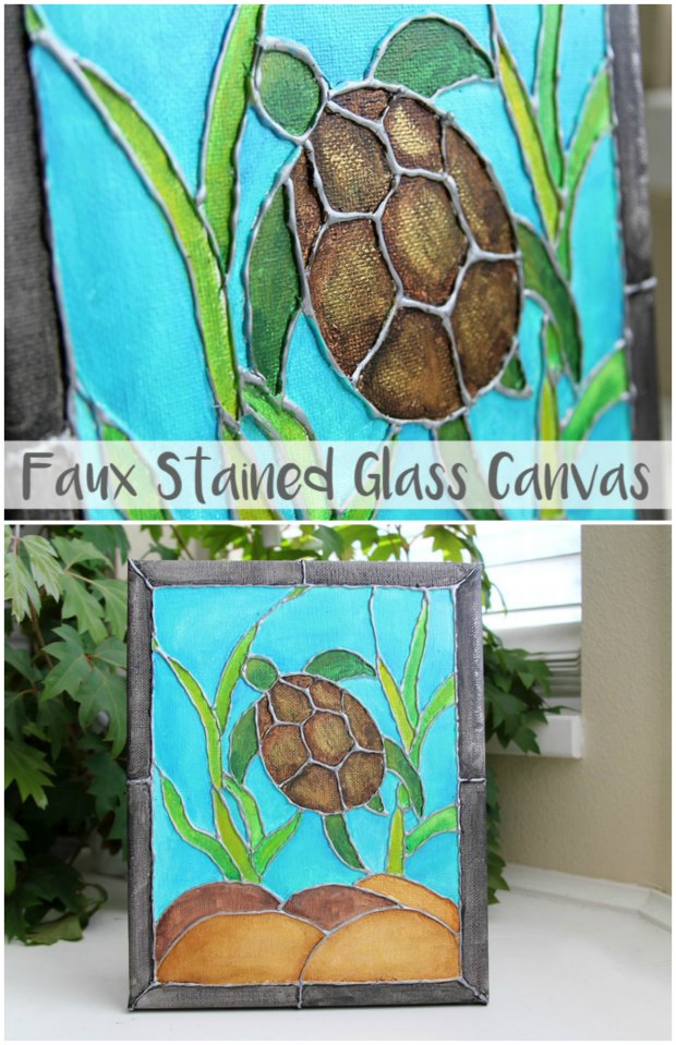 How to make this faux stained glass painting with a glue gun! It looks REALLY good!