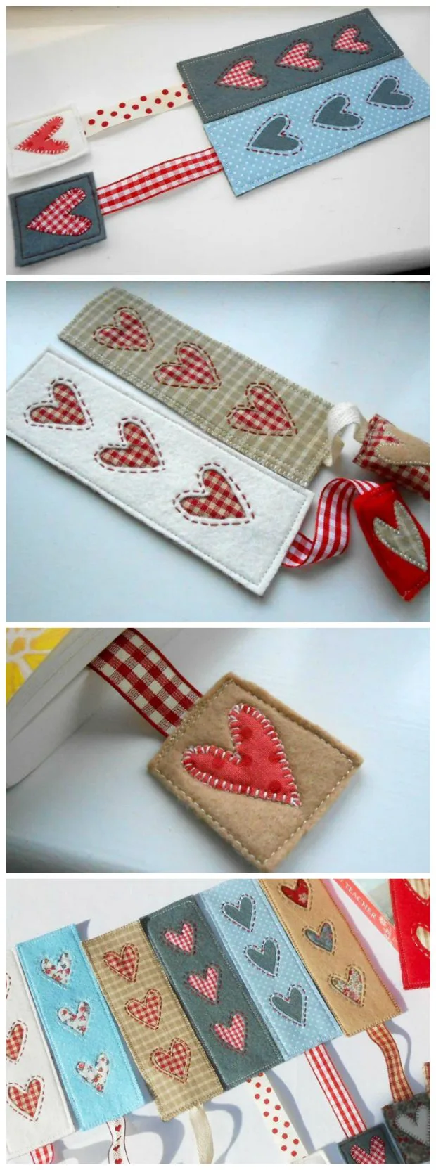 Country heart bookmark, free sewing pattern and tutorial. Uses felt and ribbon to make this pretty bookmark. Mothers Day gift idea