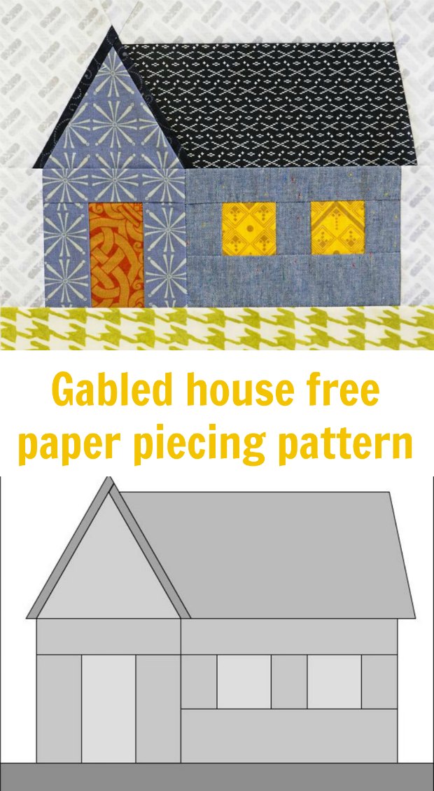 Free paper piecing pattern for a gabled house.