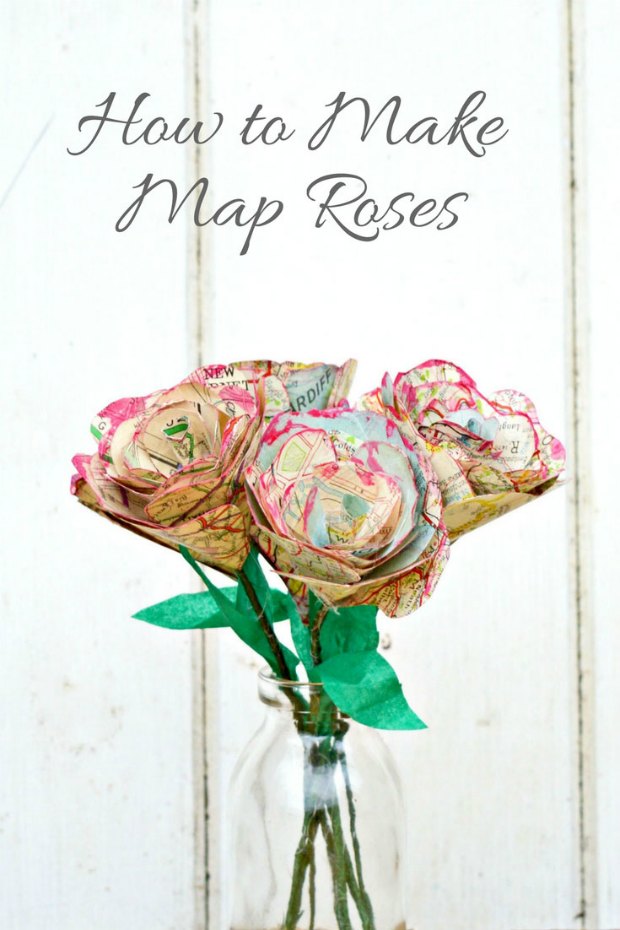 How to make these gorgeous map roses. Pick out the good bits from old tattered maps and atlases and wow, these roses are so pretty.