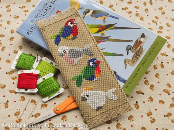 Parrots Bookmark Cross Stitch Pattern by Fuzzy Fox Designs