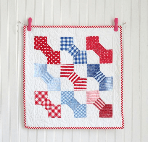 Red And Blue Bow Tie Mini Quilt Pattern by Helen Philipps Designs