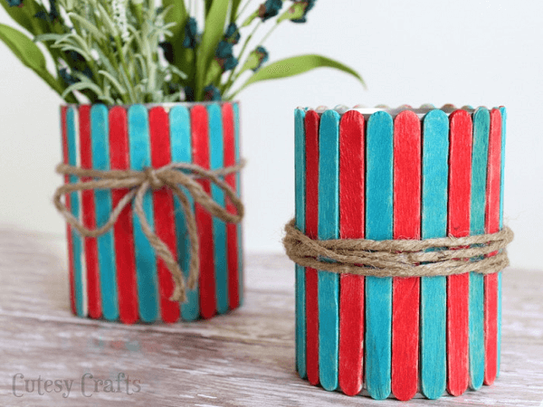 Popsicle Stick Vases by Cutesy Crafts