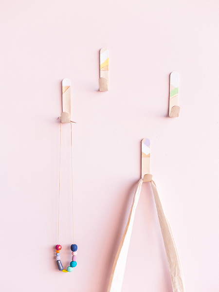 Popsicle Stick Wall Hooks by Fall For DIY