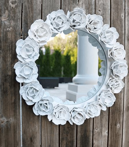 Egg Carton Rose Mirror Frame by Wonderful DIY