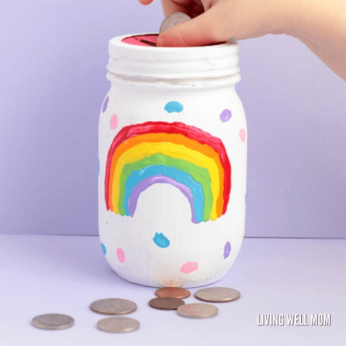 Rainbow Mason Jar Piggy Bank by Living Well Mom