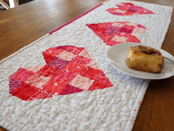 Scrappy Hearts Quilted Table Runner Pattern by Penny Spool Quilts