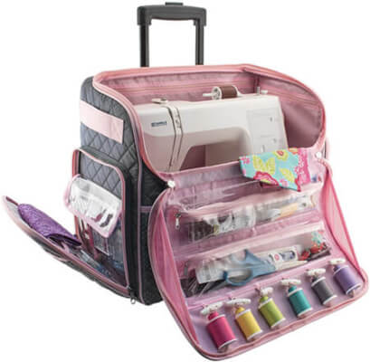 Everything Mary Deluxe Quilted Pink and Grey Rolling Sewing Machine Tote