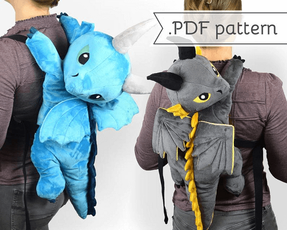 Dragon Plush Backpack Sewing Pattern by Choly Knight