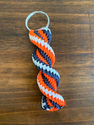 5 String Orange, Navy Blue & White Spiral Paracord Keychain from 550PremiumCrafts