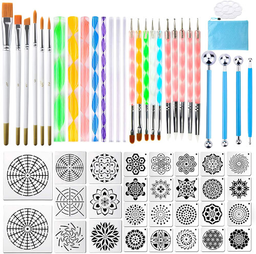 58PCS Mandala Rock Painting Kit with a Blue Zipper Waterproof Storage Bag