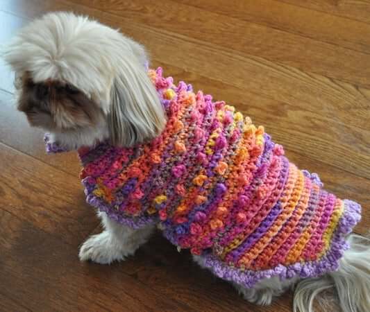 Bella Tiny Bobbles & Frills Dog Sweater Crochet Pattern by Stitchwerx Designs