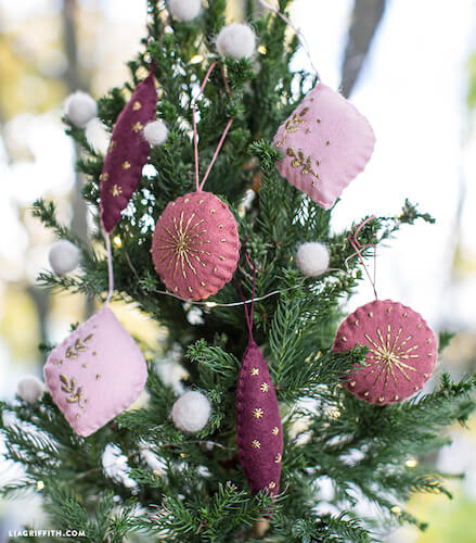 Embroidered Felt Christmas Tree Decorations by Lia Griffith