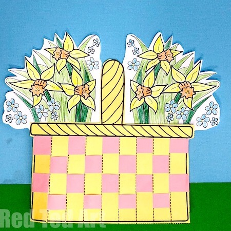 Flower Basket Paper Weaving Art by Red Ted Art