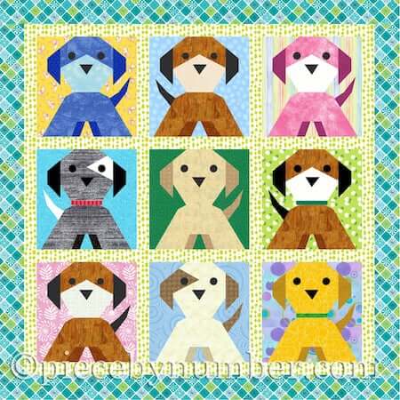 Puppy Dog Quilt Block Pattern by Piece By Number Quilts