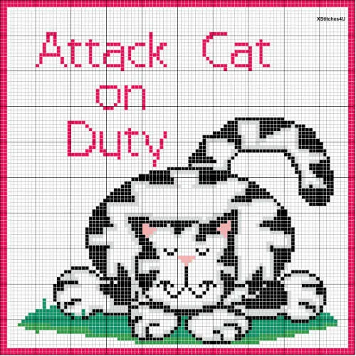 Attack Cat on Duty Cross Stitch Cat Pattern on Angelfire