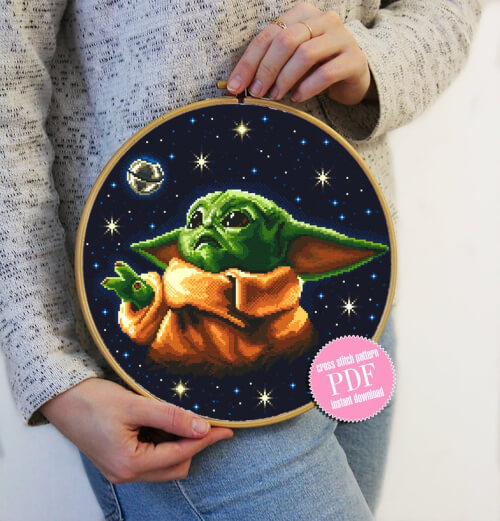 Baby Yoda Star Wars Stitch Pattern by AuthorEmbroideDesign