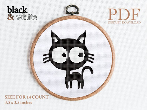 Black & White Kitty Cross Stitch Pattern by HMcrossStitch