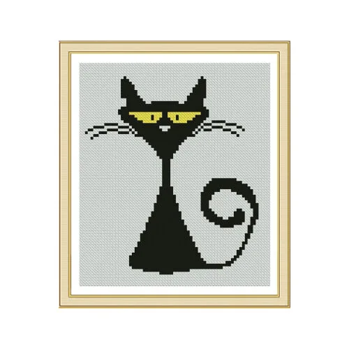 Black-White Silhouette Cat Cross Stitch Pattern by SolarToy