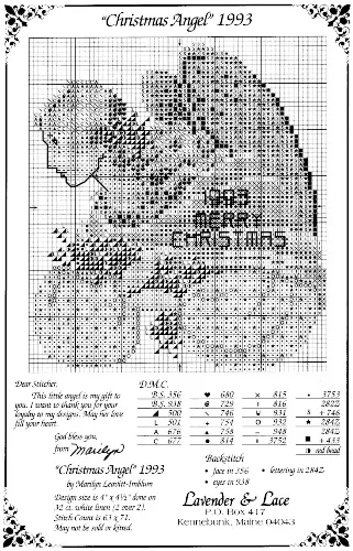 16 Lavender and Lace Cross Stitch Patterns 15 Christmas Angel Free Lavender and Lace Cross Stitch by Marilyn Leavitt-Imblum