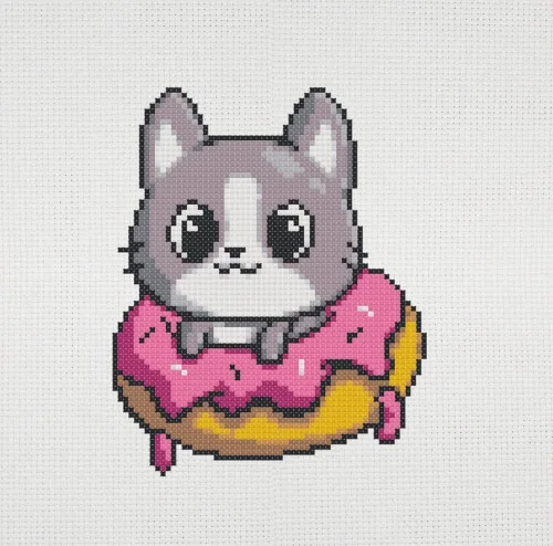 Cute Cat in Donut Cross Stitch Pattern by BeCuteToday