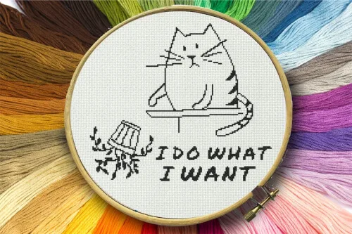 I Do What I Want Funny Cat Plant Lover Cross Stitch Pattern by GlassCraftsLaurus