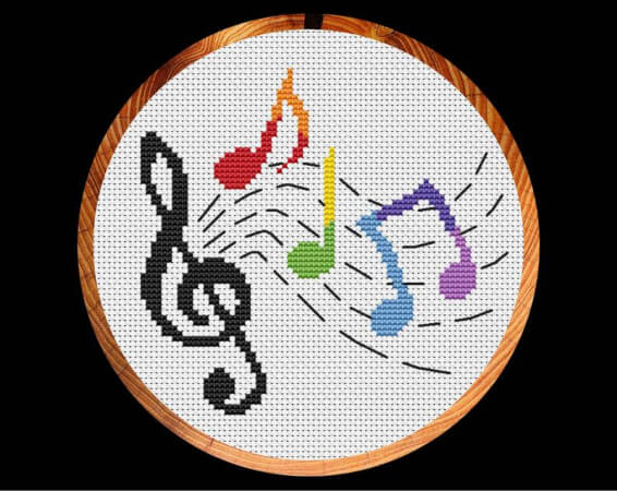 Rainbow Musical Notes Cross Stitch Pattern for Kids by ClimbingGoatDesigns