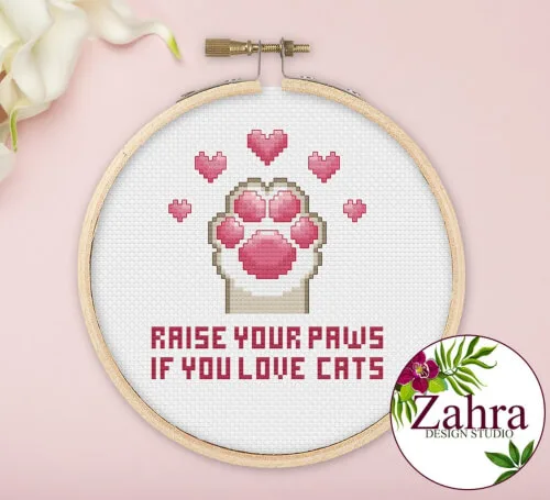 Raise Your Paws! Cat Paw Cross Stitch Pattern by ZahraDesignStudio