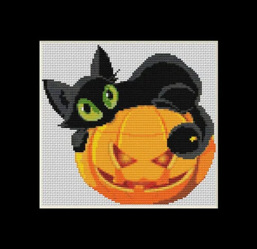 Scaredy Cat Halloween Cross Stitch Pattern by PhoenixStitching