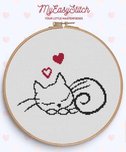 Sleeping Cat Outline Cross Stitch Pattern by MyEasyStitch