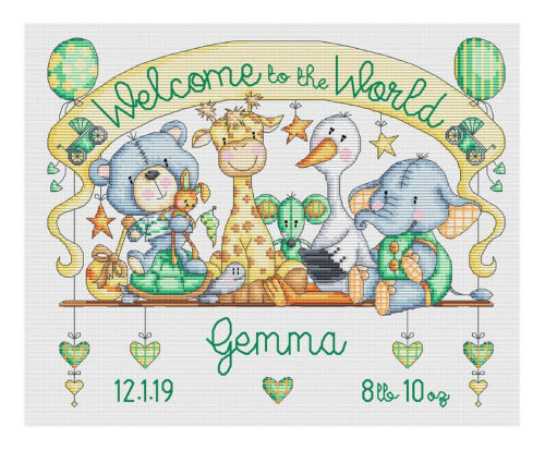 Elephant Cross Stitch Chart by Peppermint Purple Modern Cross Stitch Pattern Baby Cross Stitch Birth Sampler Pattern with Baby Elephants