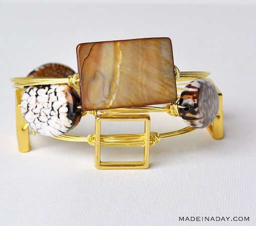 Stone Wire Wrapped Bangle Bracelets by Made In A Day