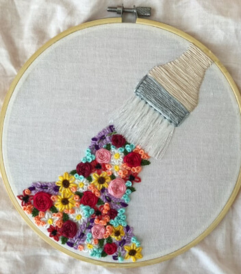 Floral Paintbrush Hand Embroidery Pattern by PraviaDayDesigns