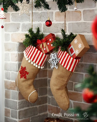 Burlap Christmas Stocking Sewing Pattern by Craft Passion