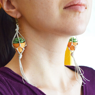 DIY Micro Macrame Plant Hanger Earrings by Higher DIY Jewelry