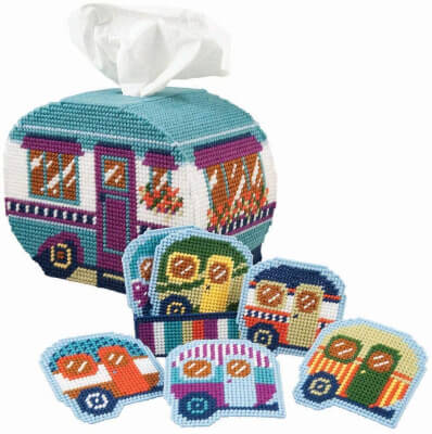 Herrschners Happy Campers Coasters & TB Plastic Canvas Kit