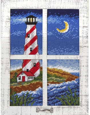 Herrschners Lighthouse Bay Window Plastic Canvas Wall Hanging Design