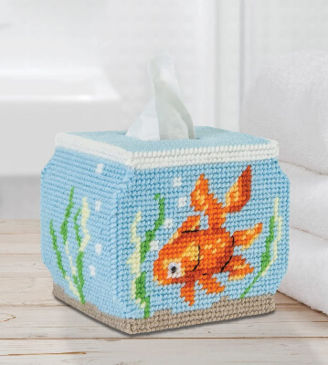 MARY MAXIM Fish Bowl Plastic Canvas Tissue Box Kit