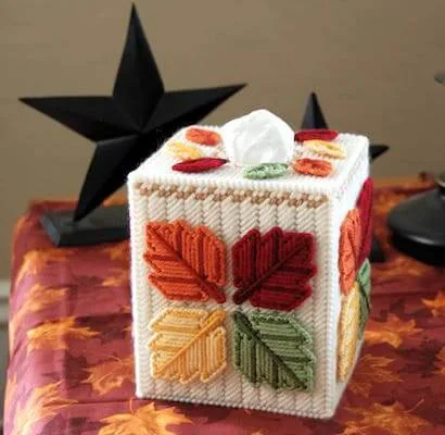 Autumn Leaves Plastic Canvas Tissue Box Cover Pattern by Little Sapphire
