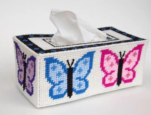 Butterflies Long Tissue Box Plastic Canvas Pattern by Plastic Canvas Mania