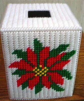 Christmas Poinsettia Boutique Tissue Box Plastic Canvas Pattern by Dancing Dolphin Crafts