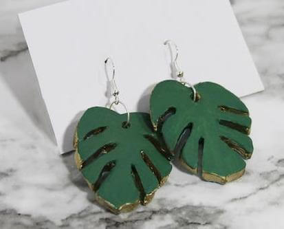 Monstera Leaf Clay Earrings DIY by Homemade Luxe