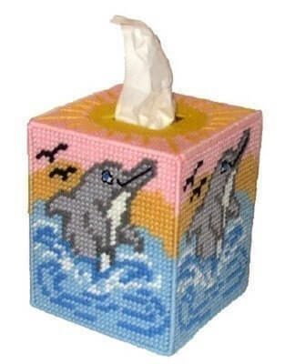 Dolphins In The Waves Tissue Box Plastic Canvas Pattern by Rainbow Pony Designs