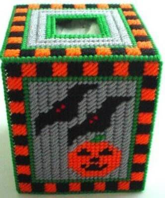 Going Batty Boutique Tissue Box Plastic Canvas Pattern by Dancing Dolphin Crafts