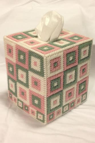 Granny Square Faux Crochet Tissue Box Cover in Plastic Canvas by Kats Craft Corner