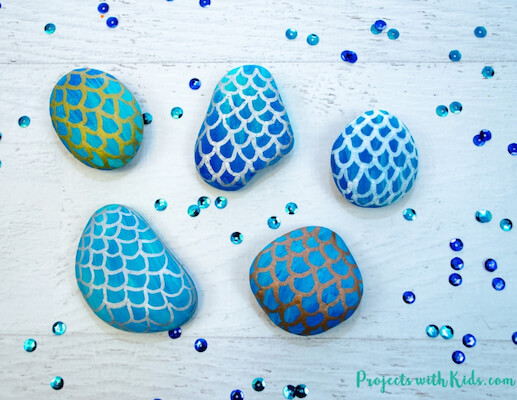 How To Draw Mermaid Scales On Painted Rocks by Projects With Kids