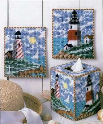 Lighthouses Tissue Box Cover Plastic Canvas Pattern by Fairy Penguin Crafts